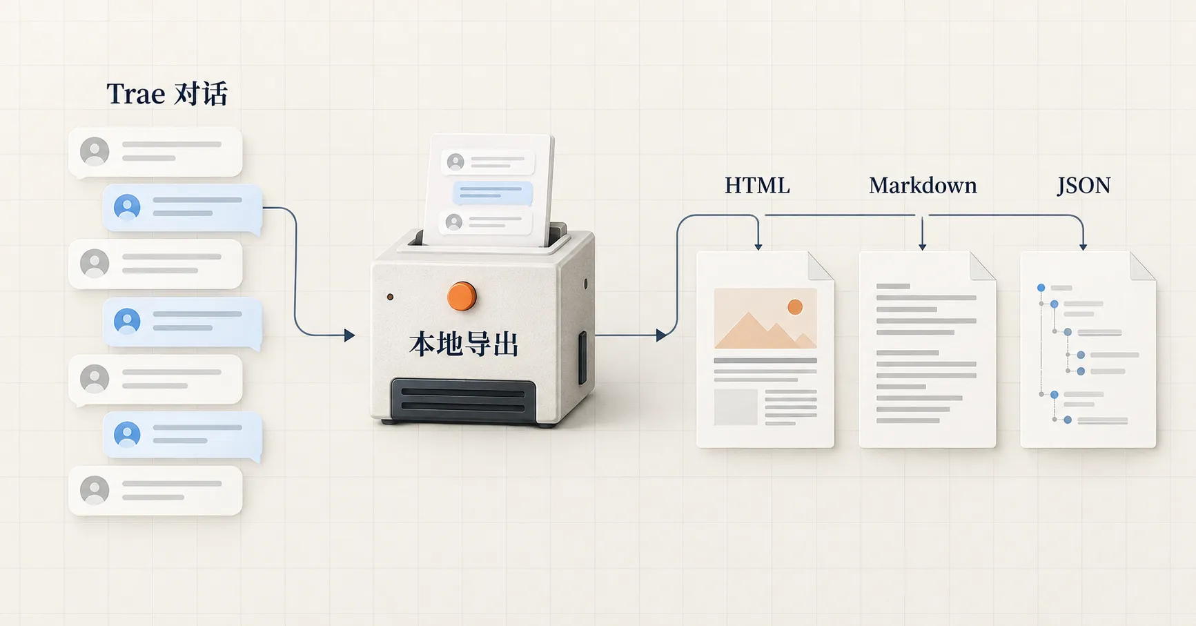 Trae 对话本地导出为 HTML、Markdown 和 JSON